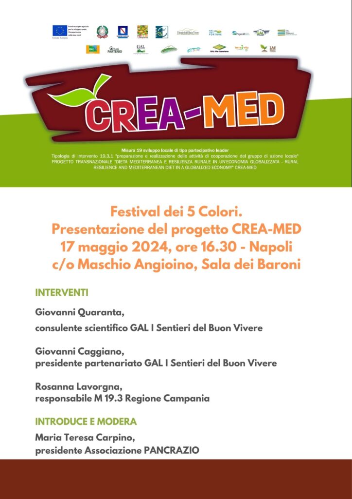 Festival dei 5 Colori - Presentazione del progetto di cooperazione CREA-MED. Napoli, 17 maggio 2024, ore 16.30